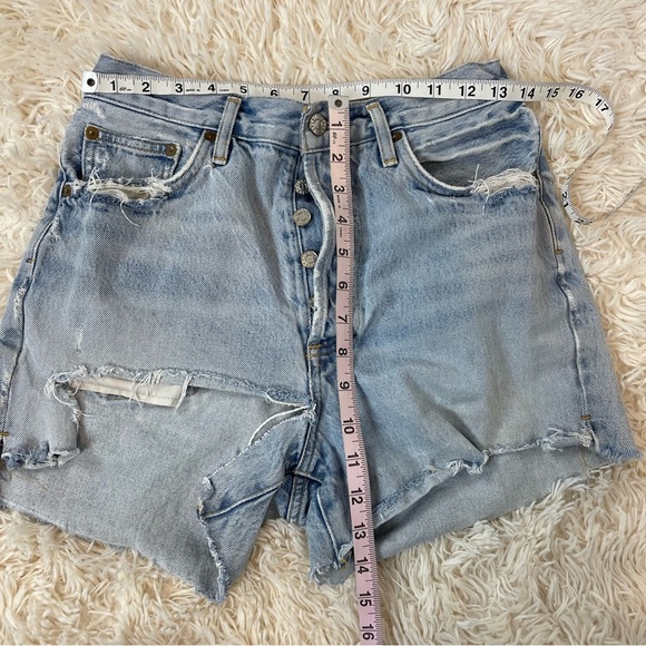 Agolde Cut Off Shorts Size 28 Blue Denim Distressed button fly ripped - Picture 5 of 6